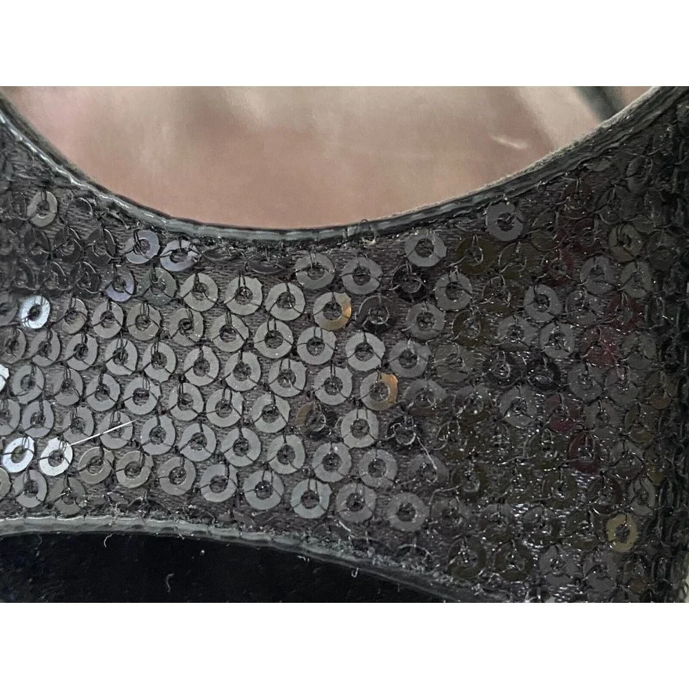 Kelly & Katie Slingback Black Hidden Platform Peep Toe Pumps Sequins‎ Size 7 Vtg